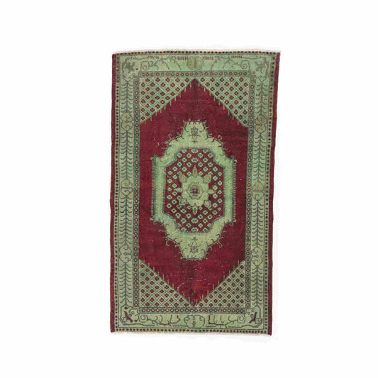 Oriental Rug Vintage Handmade Wool On Cotton 116 x 200 Cm - 3' 10'' x 6' 7'' Green C001 ER01