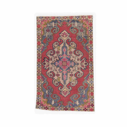 Oriental Rug Vintage Handmade Wool On Cotton 118 x 197 Cm - 3' 11'' x 6' 6'' Red C014 ER01