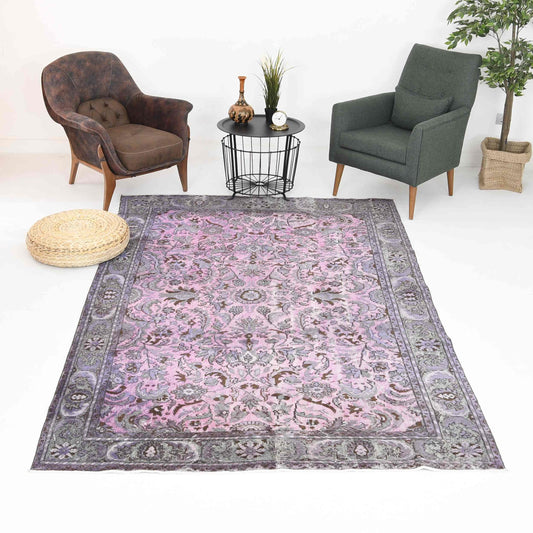 Oriental Rug Vintage Handmade Wool On Cotton 182 x 289 Cm - 6' x 9' 6'' Pink C004 ER12