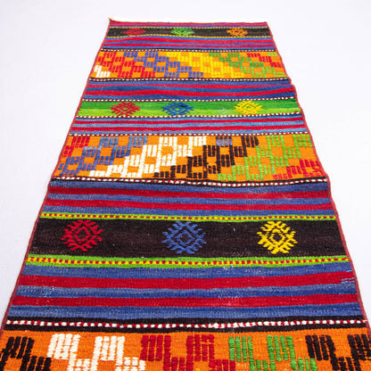 Oriental Turkish Runner Kilim Handmade Wool On Wool Anatolian 58 X 162 Cm - 1' 11'' X 5' 4''