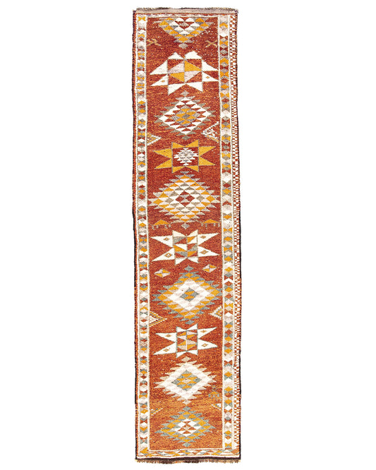 Oriental Turkish Runner Rug Handmade Wool On Wool Anatolia 85 X 378 Cm - 2' 10'' X 12' 5'' Orange C011