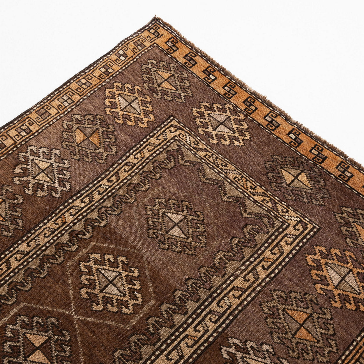 Oriental Turkish Runner Rug Handmade Wool On Wool Anatolian 128 X 385 Cm - 4' 3'' X 12' 8'' Brown C005