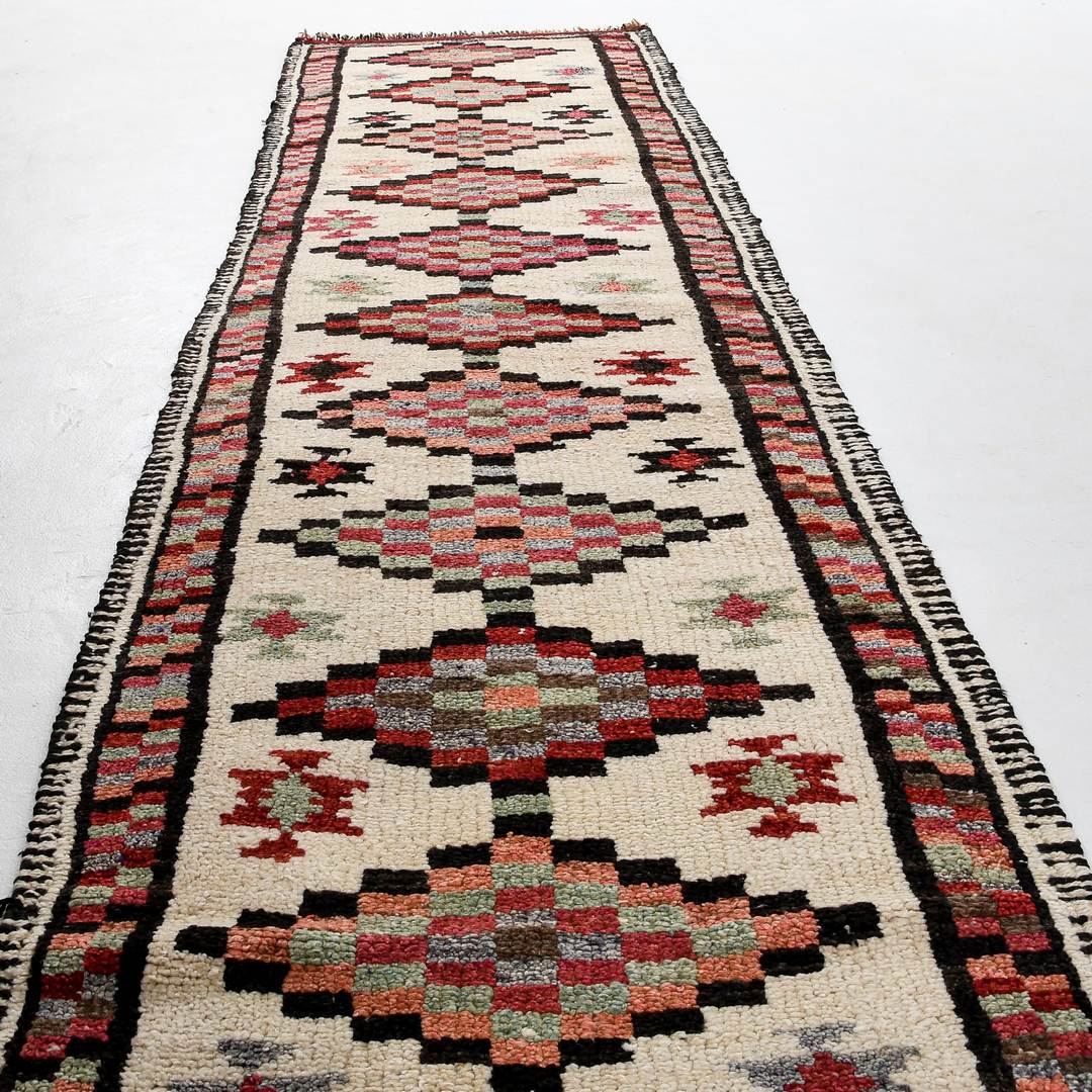 Oriental Turkish Runner Rug Handmade Wool On Wool Anatolian 420 X 84 Cm - 13' 10'' X 2' 10'' Sand C007