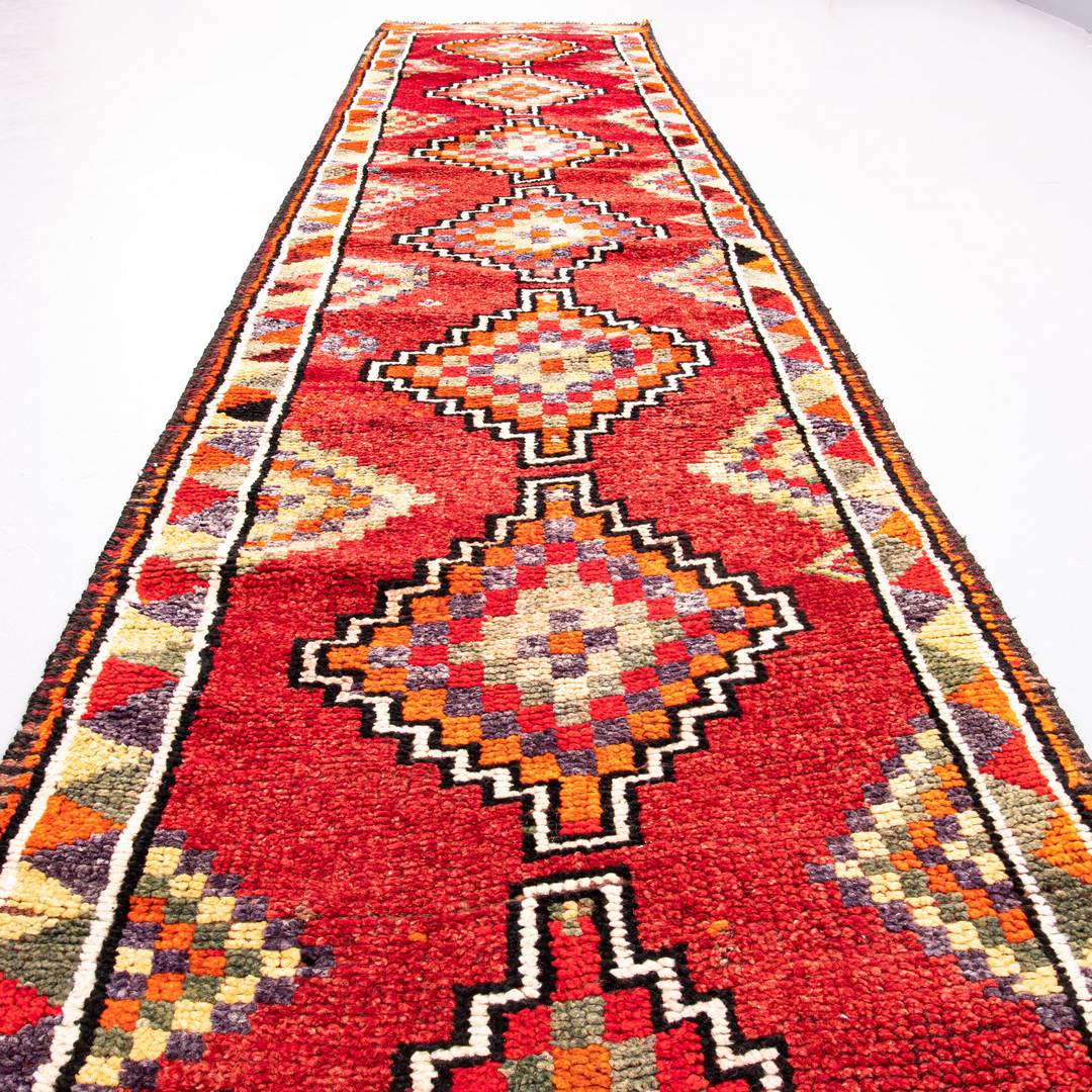 Oriental Turkish Runner Rug Handmade Wool On Wool Anatolian 425 X 87 Cm - 14' X 2' 11''