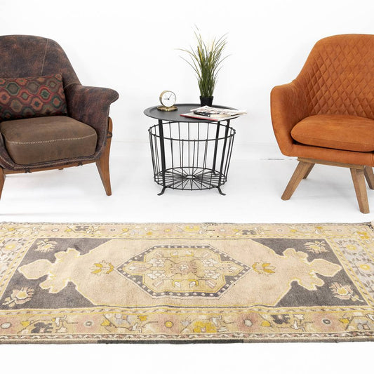 Oriental Turkish Runner Rug Handmade Wool On Wool Anatolian 96 X 198 Cm - 3' 2'' X 6' 6'' Sand C007