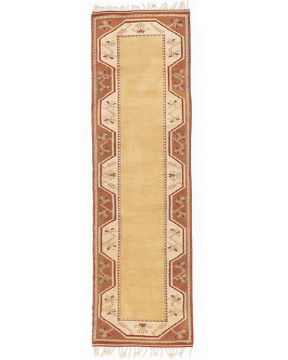 Oriental Turkish Runner Rug Handmade Wool On Wool Milas 72 X 241 Cm - 2' 5'' X 7' 11'' Sand C007