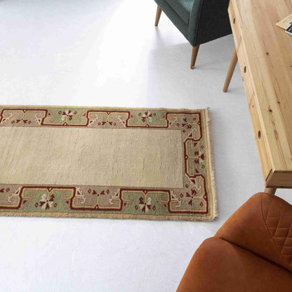 Oriental Turkish Runner Rug Handmade Wool On Wool Milas 85 X 256 Cm - 2' 10'' X 8' 5'' Sand C007